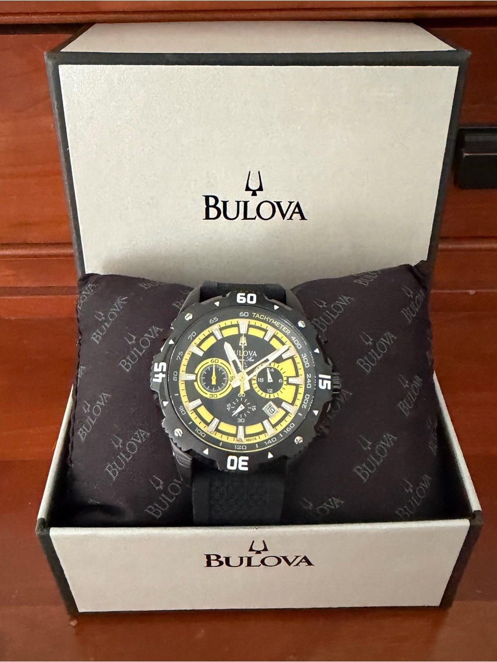 NIB Bulova Men's 98B176 Marine Star Stainless Steel Watch 43mm Black Chronograph